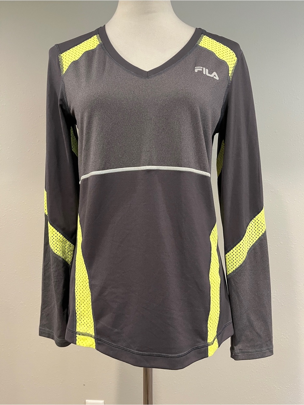Fila Gray and Neon Yellow long Sleeve tee size medium